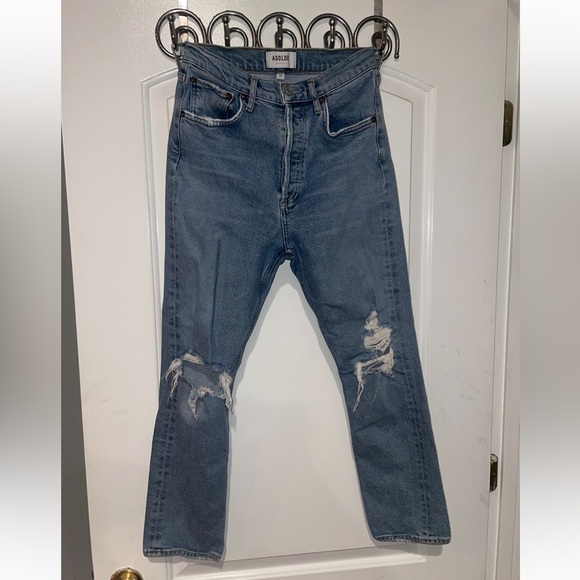 New! Agolde Riley High Rise Distressed Straight Jeans 👖 size 25 - Picture 4 of 13